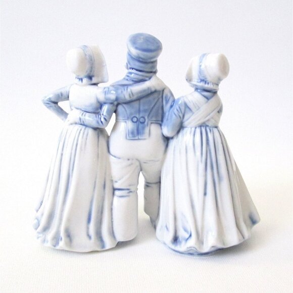 Vintage Schafer Vater Delft Blue Porcelain Figure Dutch Boy & Girls 5" Long - Picture 5 of 10